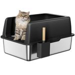 Zarler Stainless Steel Litter Box with Lid, Extra Large Cat Litter Box, XL Large Metal Litter Box for Big Cats with High Sided, Black (Non-Sticky, Easy to Clean, Anti-Urine Leakage)