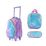 Zoonior Mermaid Trolley School Bag for Girls – Wheeled School Bag with Lunch Bag & Pencil Case | Rolling Backpack for School & Travel | Durable Trolley Bag for Girls