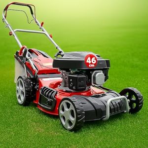 HECHT 5IN1 Rasenmäher Benzin – Bequemer Selbstantrieb - Für Flächen bis 1000 m² - Starker 4 Takt Motor mit 46 cm Schnittbreite – Radantrieb – Mulchfunktion – Seitenauswurf - Rasenmäher Benzin