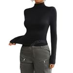 SIGHTBOMB Ultra Soft Feather Touch Micro Fiber Turtle Neck Cuddle TEE Fullsleeve Tops for Women (in, Alpha, M, Regular, Black)