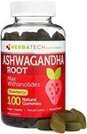 Ashwagandha Gummies for Men and Women - Strongest 1,500mg Formula (100 Gummies) 3% Withanolides Cortisol Blocker for Stress, Anxiety, and Relaxation from Herbatech Supplements