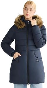 Orolay Winter Coats Women Long Puffer Jacket Windproof Warm Down Coat Parka with Faux Fur Hood, Navyblue, Medium