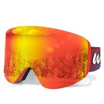 Whale Ski Goggles OTG Adult Magnetic Snowboard Goggles Unisex 100% UV Protection Modern Spherical and Cylindrical Lenses (Red, Adult Type/Large Face)