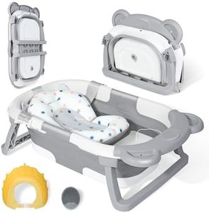 Orzbow Bañera Plegable Bebé,Estable Banheira Bebe con Adaptador Bañera Bebe,Cepillo de Baño y Gorro de Ducha,Patas antideslizantes,para Bebés de 0 a 24 Meses (Gris)