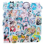 Hatsune Miku Stickers 50-Pcs, Japanese Anime VSCO Decals for Laptop Water Bottle Guitar Travel Case iPhone iPad Luggage Bike, Waterproof Sun Protection Vinyl Graffiti Sticker for Kids Teens Girls