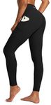 IUGA Yoga Pants with Pockets, Tummy Control, Workout Running Leggings with Pockets for Women, Black I840, M
