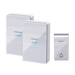 Aigostar Wireless Doorbell 36 Melodies+3 Volume Levels 150M/500Ft, 2 Battery Opperated Receivers with Blue Light Indicator 1 Waterproof Transmitter, Silver