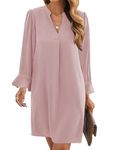 Famulily Women Winter Shirt Dresses Plus Size Solid V Neck Long Sleeve Casual Mini Loose Dress Trendy 2024 Pink XXL