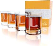 Monogrammed Gifts for Men - 4PC 11 Oz Custom Whiskey Glasses (L-Monogram) - Engraved Whiskey Glasses - Personalized Whiskey Glasses - Unique Bourbon Glasses - Personalized Glass Gifts for Dad