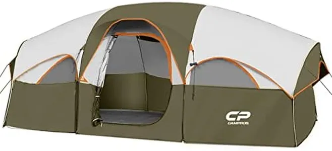 CAMPROS CP Tent 8 Person Camping Tents, Weather Resistant Family Tent, 5 Large Mesh Windows, Double Layer, Divided Curtain for Separated Room, Portable with Carry Bag - Olive