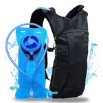 Black Hydration Pack, Hydration Backpack - Water Backpack with 2l Hydration Bladder, Festival Essential - Rave Hydration Pack Hydropack Hydro for Hiking, Running, Biking, Festival Gear Solid Black