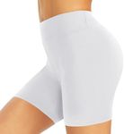 TNNZEET Spandex Workout Shorts-5" White Tummy Control Athletic Running Yoga Gym Shorts for Women