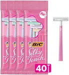 BIC Silky Touch Women's Disposable Razors, With 2 Blades, Pretty Pastel Razor Handles, 40 Count Value Pack of Shaving Razors