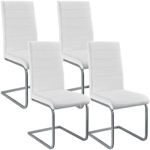 Juskys Juego de 4 sillas oscilantes Vegas - Silla de Comedor con Estructura metálica y Funda de Polipiel - Silla de Cocina Moderna en Color Blanco