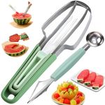 Defvnsy 5-in-1 Watermelon Slicer Cutter, Stainless Steel Watermelon Tool Portability Melon Fork Spoon Cutter Fruit Slicer Kit for Kitchen Gadgets Camping