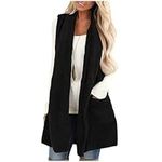 AMhomely Long Teddy Gilet For Women UK Double Fleece Sleeveless Jacket With Pocket Solid Casual Fluffy Waistcoats Plain Bodywarmer Fuzzy Fleece Jacket Vest Loose Fit Fleece Outwear Black XXL