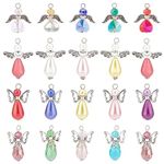 SUNNYCLUE 1 Box 60Pcs Angel Charms Bulk Angel Beads Guardian Angel Wing Bead Heart Faceted Glass Beads Love Beading Fairy Charms for Jewelry Making Charm Party Favor Gift Christmas Earrings DIY Craft