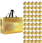 Evafly Gift Bags Pack Of 50 Reusable Non-Woven Shiny Metallic Laminated| Large Size : 17Lx5Wx12H Inch |Tote Bag, Shopping Bag with Handle Carry Bag for Wedding Return Gifts. Golden