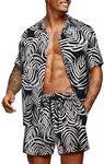 COOFANDY Men's Hawaiian Matching Set Summer Tropical Beach Shirt 2 Piece Outfits Flower Button Down Shirts and Shorts