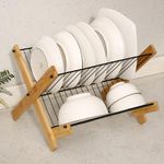 HOKIPO Bamboo Metal Dish Drying Rack for Kitchen (AR-5055)