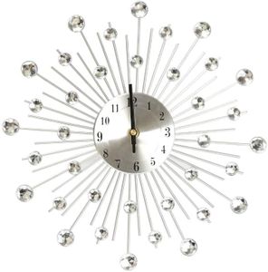 Metal Large Drop Wall Clock 3D Non-Ticking Silent Quartz Clocks,White Glass Dial with Arabic Numerals,Diamond Round Home Decoration (Black)