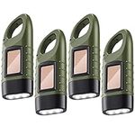 4 Pieces Hand Crank Solar Powered Flashlight LED Rechargeable Flashlight Survival Emergency Flashlights Hand Crank Lantern Snap Carabiner Dynamo Flashlight Torch for Outdoor Sports Camping Hiking