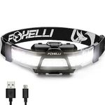 Foxelli Wide Beam Headlamp – USB Rechargeable LED Head Lamp Flashlight, Ultra Bright, 210° Wide Illumination, Low Profile, 14 White LEDs, Waterproof, Lightweight & Comfortable Headlight