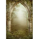 Aoihrraan 1x1,5m Fairy Tale Forest Backdrop Castle Arch Gothic Building Hazy Woods Grassland Photography Background Girls Birthday Baby Shower Wedding Party Kids Art Portrait Photo Studio Props