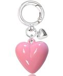 LAEKOU Aesthetic Cute Heart Keychain for Women, Y2K Key Chain Accessories for Car Keys, Silver Charms for Women Bag Purse, Pink, Medium