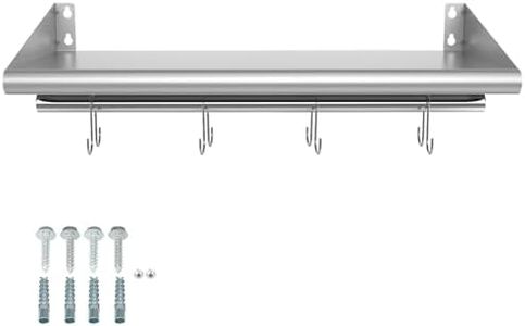 Skyflame 12" x 24" Stainless Steel Shelf with 4 Hooks, Wall Mounted Floating Shelving Storage Rack for Restaurant, Kitchen, Bathroom, Office