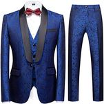 YFFUSHI Men's Elegant Jacquard 3 Piece Suit Shawl Lapel Slim Fit Tuxedo Set