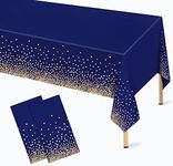 2 Pcs Navy Blue and Gold Plastic Tablecloth for Rectangle Table, 54 × 108 inches Disposable Gold Dot Dark Blue Party Table Covers for Anniversary, Wedding, Fine Dining, Graduation Party Decoration