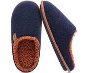 KuaiLu Mens House Memory Foam Slippers with Comfy Warm Plush Lining Slip On Felt Casual Pantuflas Mans Comfortable Bedroom Shoes Rubber Sole for Indoor Blue Brown Size 13