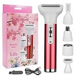 Electric Razor for Women 5 in 1 Shaver Electric Painless Portable Facial Hair Removal Bikini Trimmer Pubic Hair Removal Wet & Dry
