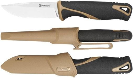 Ganzo G807-DY Cuchillo de hoja fija 9CR14 Hoja de acero inoxidable Mango ergonómico antideslizante Camping Caza Pesca Cuchillo EDC al aire libre con vaina (Beige)