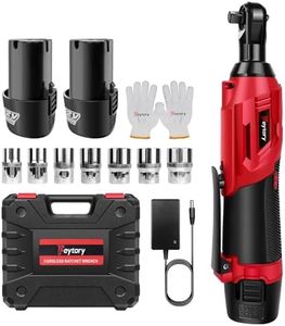 Clé à Cliquet Sans Fil 3/8'', Trousse à outils pour clé à angle droit 90°, 12V Électrique cliquet Clé avec lampe de travail à LED, 300RPM 40Nm Clé à cliquet, 2x1,5Ah batteries Charge rapide, 7 prises