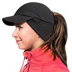 GADIEMKENSD Winter Ponytail Hat Reflective Fleece Running Hats for Women Baseball Caps with Earflap Drop Down Ear Warmer Mens Skull Cap Beanie with Visor Cold Hat for Outdoor Hiking Snow Ski Black