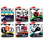 BabyBibi Cloth Books (Set of 6). High Contrast Soft Books. Black and White Images Encourage Infant Development – Suitable for Babies and Toddlers from 0+ Months – ASTM Certified