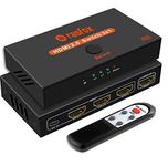 Rasfox HD301 Powered 3-Port HDMI Switch Switcher Selector Splitter with IR Remote; HDMI 2.0 4K @60Hz; 3 in 1 Out; Connect 3 HD Devices to 1 HDTV