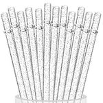 ALINK 12-Pack Reusable Clear Plastic Glitter Straws, 11" Long Hard Tumbler Replacement Straws for 20 OZ 30 OZ Stanley, Yeti/Rtic, Mason Jars with Cleaning Brush