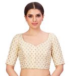 Studio Shringaar Women's Polyester Elbow Length Sleeves Banarasi Saree Blouse (Off White,48)