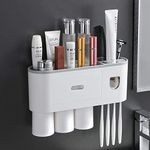 tgopit Toothbrush Holder Wall Mounted, Automatic Toothpaste Dispenser Squeezer Kit with Holders for Bathroom-Shelf Magnetic Cups Toothpaste Holder Drawer Organizer Space Saver Easy to Clean (3 - Cup)