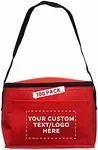 DISCOUNT PROMOS 100 Zipper Top Insulated Lunch Bags Set - Customizable Text, Logo - Non Woven, Vibrant, Black Strap - Red