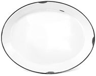 Red Co. Oven Safe Enamelware Metal Classic 16.5” Serving Oval Tray Platter, Distressed White/Black Rim