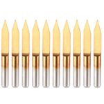 HQMaster CNC Engraving Bits, V Bit Cutter 10 Pack 30 Degree 1/8 Shank 0.1mm Tip Tungsten Steel Titanium Coated Flat Bottom Sharp Cutting Router Rotary Tool Set for PCB PVC Wood Acrylic Metal Aluminum