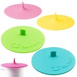 Silicone Cup Lids Set of 4,maxin Food Grade Silicone Cup Covers Lids Anti-dust Airtight Seal for Mugs,Cups,Glass Cup,Coffee Cup(Yellow+Cyan+Green+Pink)