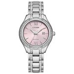 Citizen Ladies Silhouette Crystal Eco-Drive Watch 30mm Silver-Tone Stainless Steel Case and Bracelet with Pink Dial (FE1230-51X)