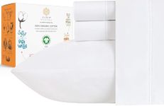 100% Organic Cotton Sheet Set - Crisp and Cooling Percale Weave, Lightweight 4 Piece Bedding, Deep Pocket with All-Around Elastic (California King, Pure White)