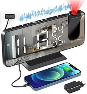 Despertador Proyección,Radio Despertador Digital con Proyección de 180° Giratorio, Reloj Proyección Digital con Alarmas Dobles, Reloj Proyector Techo,FM Radio,Función Snooze,12/24 Horas, Carga USB