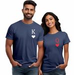 Wear Your Opinion Couple Regular Fit T-Shirt for Unisex, Anniversary, Cotton Printed, Husband Wife, Valentine Printed (Design: K Q, M/XL-W/M, Navy)